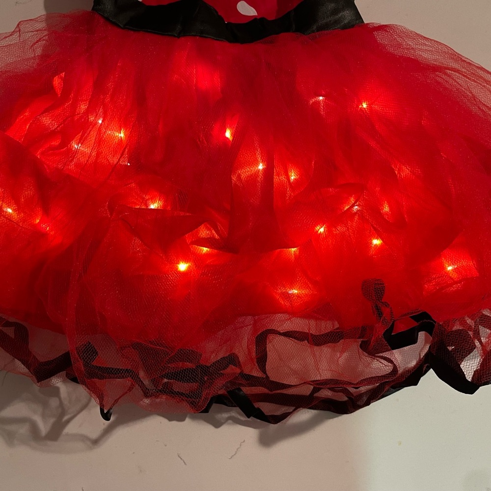 Minnie Mouse light up dress 12 mo red white matching headband! Worn once Disney - Picture 3 of 9